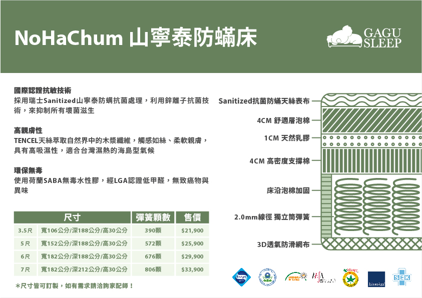 山寧泰防螨床墊